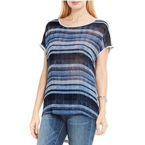 ❤️ VINCE CAMUTO Textured Skies High-Low Stripe Top GRAY BLUE large